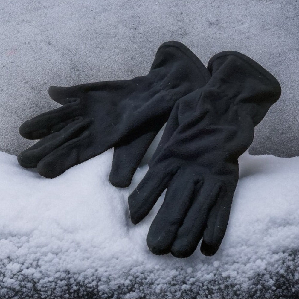 Vintage Black Winter Soft Black Fleece Gloves, Elastic Wrist with open Cuff